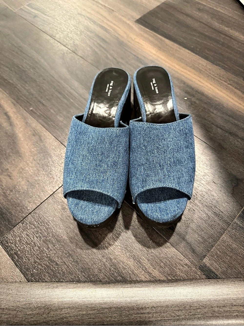 Rag & Bone Blue Denim Platform Mules